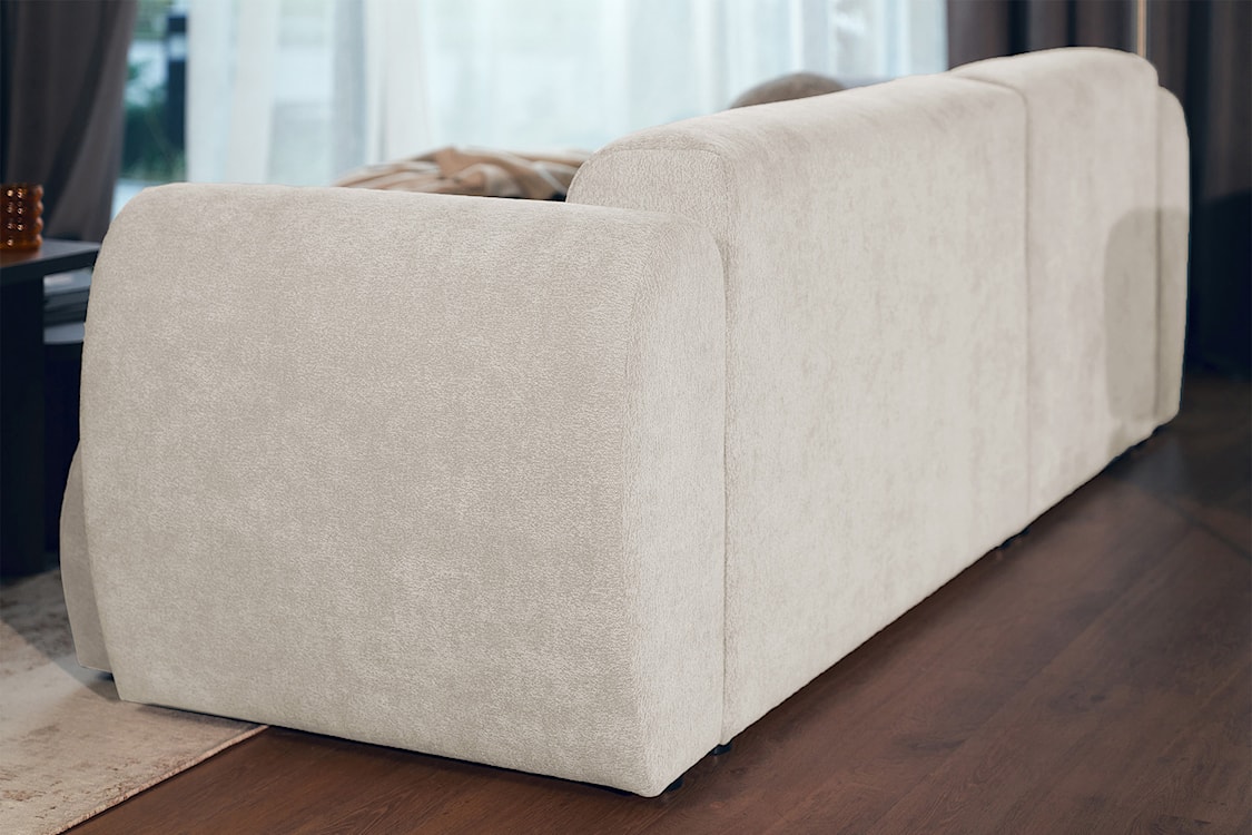 Narożnik z funkcją spania Emia L-kształtny lewostronny beżowy szenil  - zdjęcie 10