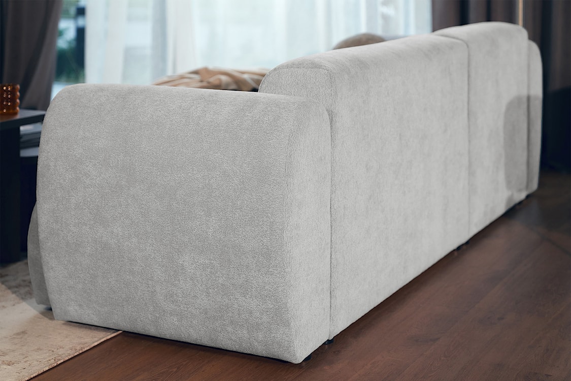 Narożnik z funkcją spania Emia L-kształtny lewostronny jasnoszary szenil  - zdjęcie 11