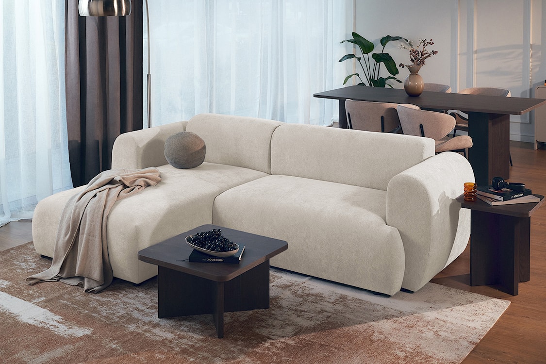 Narożnik z funkcją spania Emia L-kształtny lewostronny beżowy szenil  - zdjęcie 3