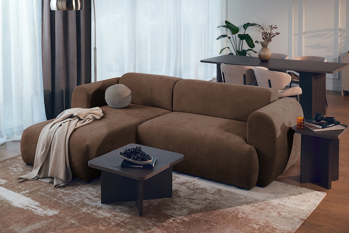 Narożnik z funkcją spania Emia L-kształtny lewostronny brązowy szenil  - zdjęcie 3