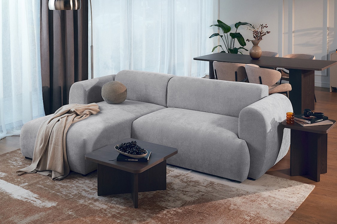 Narożnik z funkcją spania Emia L-kształtny lewostronny szary szenil  - zdjęcie 3