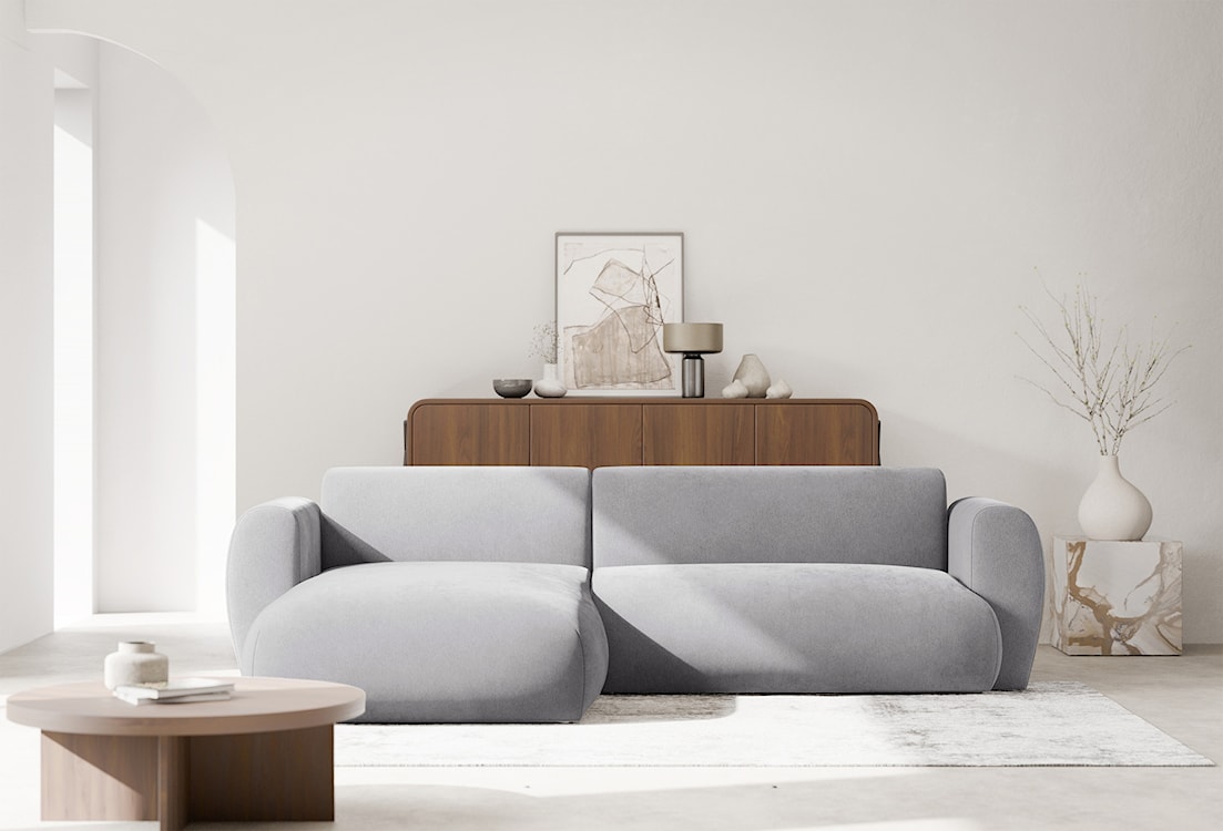 Narożnik z funkcją spania Emia L-kształtny lewostronny szary szenil  - zdjęcie 3