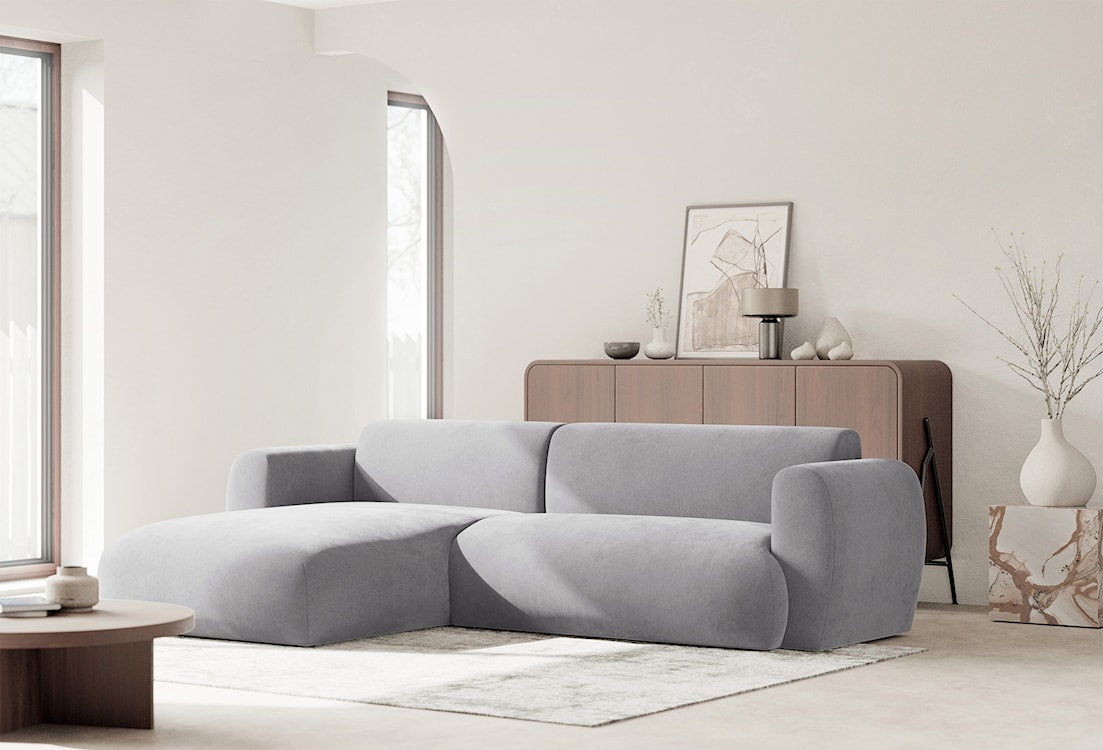 Narożnik z funkcją spania Emia L-kształtny lewostronny szary szenil  - zdjęcie 2