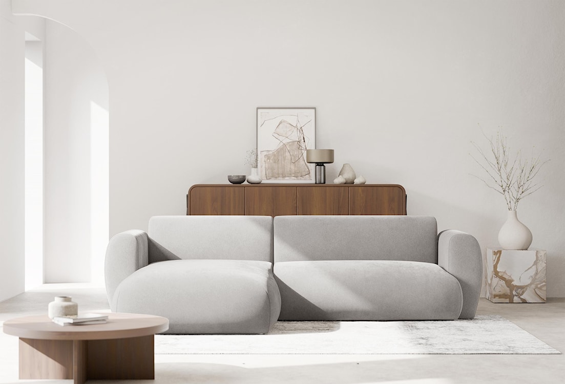 Narożnik z funkcją spania Emia L-kształtny lewostronny jasnoszary szenil  - zdjęcie 3