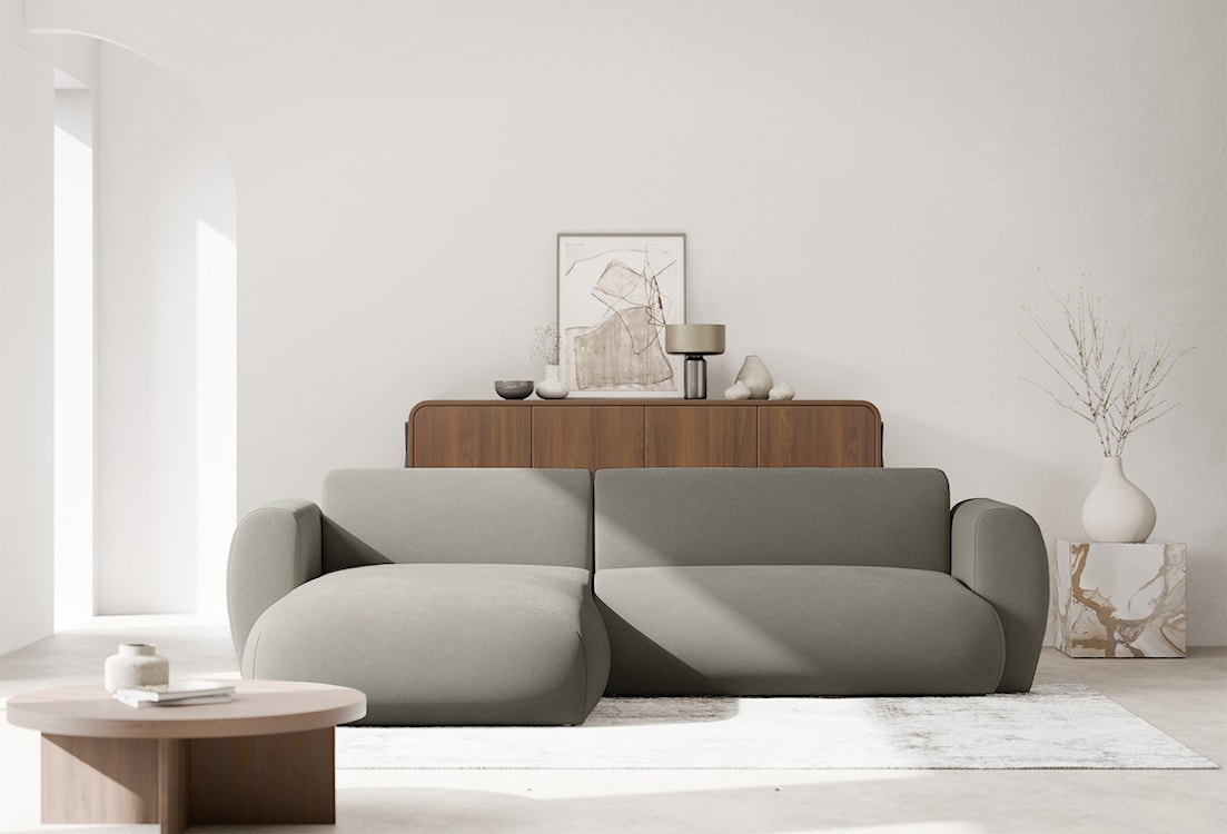 Narożnik z funkcją spania Emia L-kształtny lewostronny jasnoszary szenil łatwoczyszczący  - zdjęcie 2