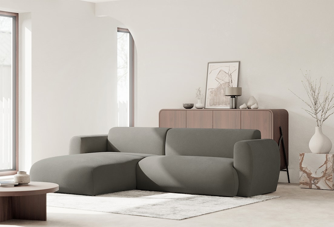 Narożnik z funkcją spania Emia L-kształtny lewostronny jasnoszary szenil łatwoczyszczący  - zdjęcie 4