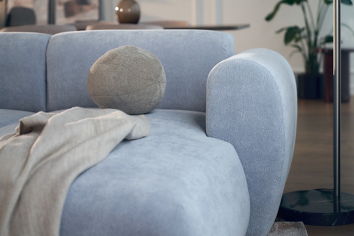 Narożnik z funkcją spania Emia L-kształtny prawostronny błękitny szenil  - zdjęcie 6