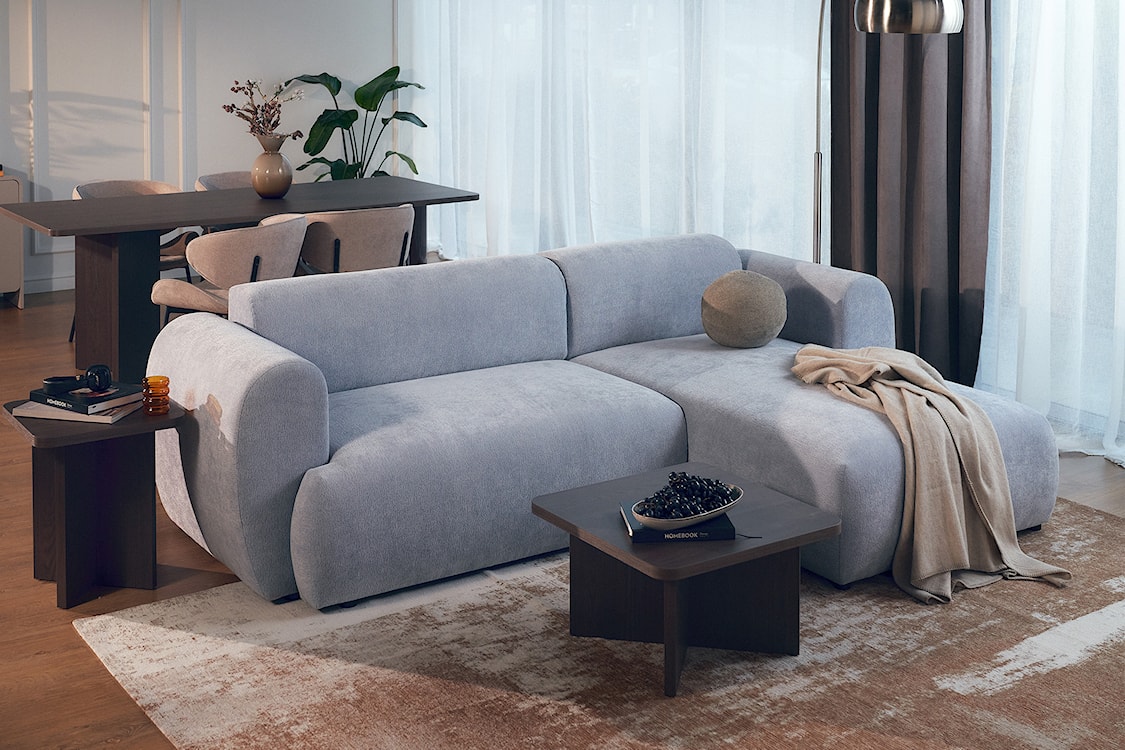 Narożnik z funkcją spania Emia L-kształtny prawostronny błękitny szenil  - zdjęcie 4