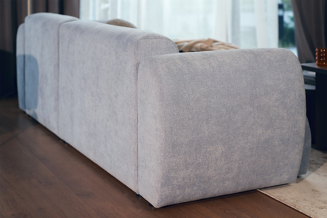 Narożnik z funkcją spania Emia L-kształtny prawostronny błękitny szenil  - zdjęcie 11