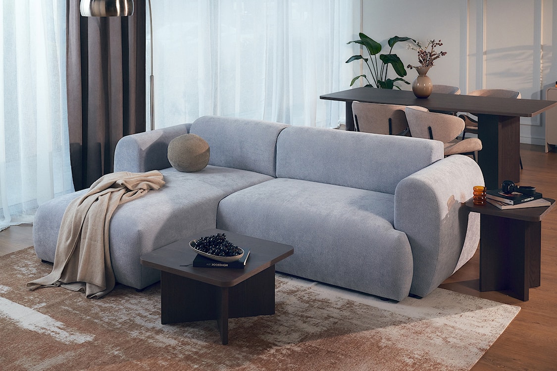 Narożnik z funkcją spania Emia L-kształtny lewostronny błękitny szenil  - zdjęcie 3