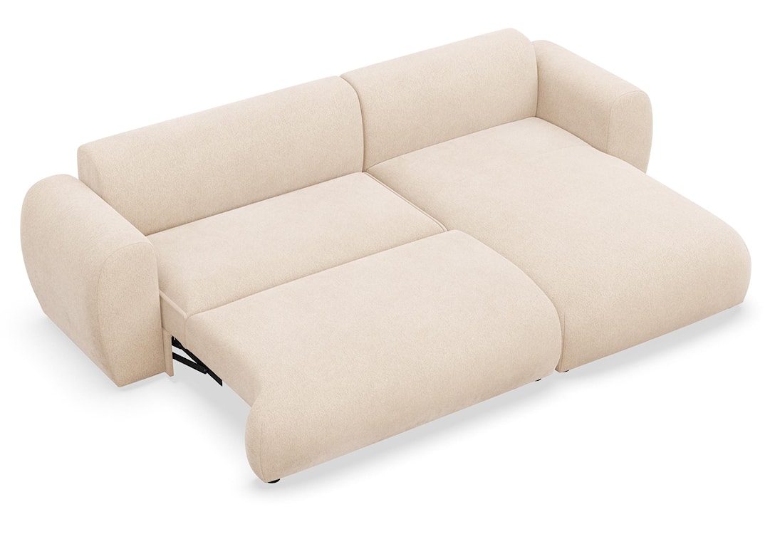 Narożnik z funkcją spania Emia L-kształtny prawostronny jasnobeżowy szenil  - zdjęcie 5