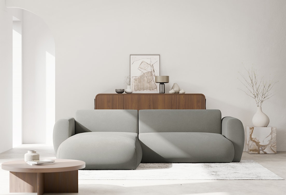 Narożnik z funkcją spania Emia L-kształtny lewostronny jasnoszary szenil łatwoczyszczący  - zdjęcie 2