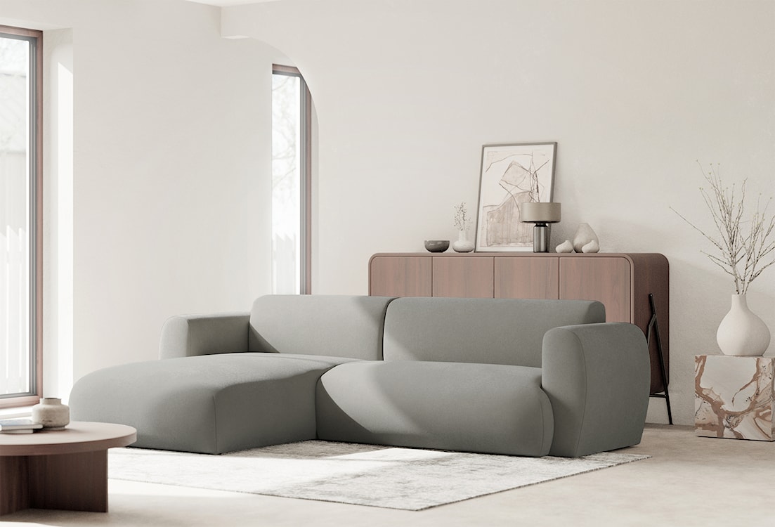 Narożnik z funkcją spania Emia L-kształtny lewostronny jasnoszary szenil łatwoczyszczący  - zdjęcie 4