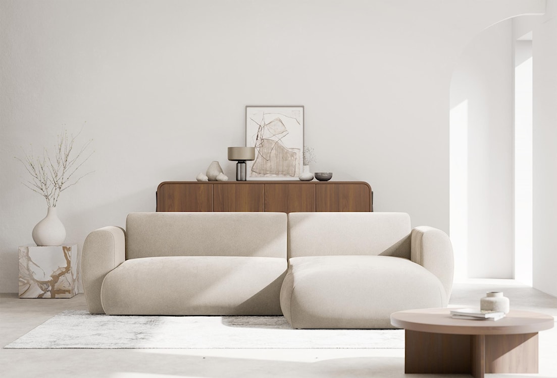 Narożnik z funkcją spania Emia L-kształtny prawostronny beżowy szenil  - zdjęcie 3