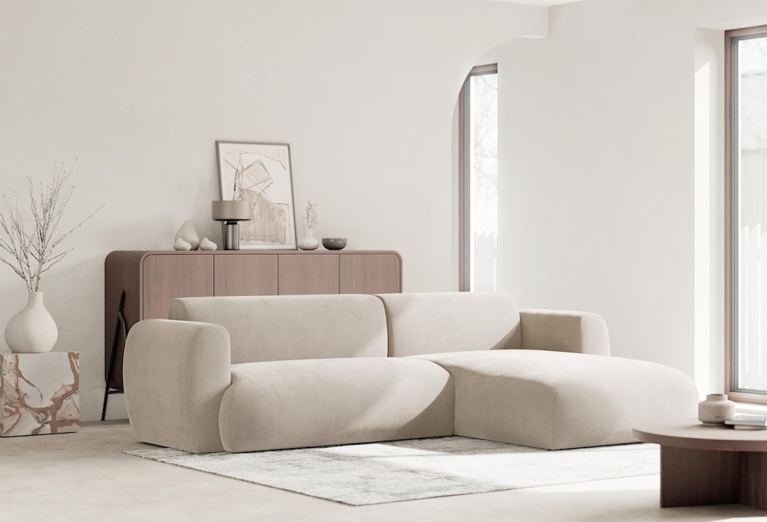 Narożnik z funkcją spania Emia L-kształtny prawostronny beżowy szenil  - zdjęcie 2