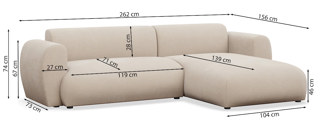 Narożnik z funkcją spania Emia L-kształtny lewostronny beżowy szenil łatwoczyszczący  - zdjęcie 6