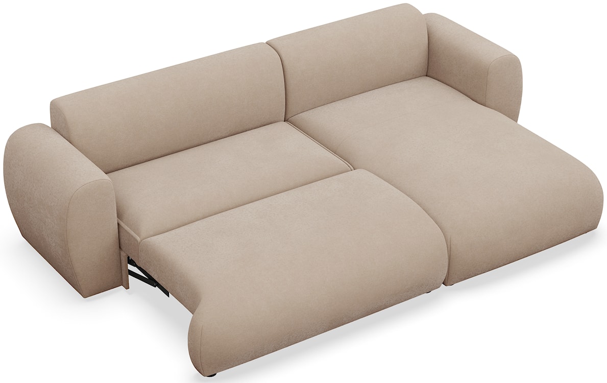 Narożnik z funkcją spania Emia L-kształtny prawostronny beżowy szenil łatwoczyszczący  - zdjęcie 3