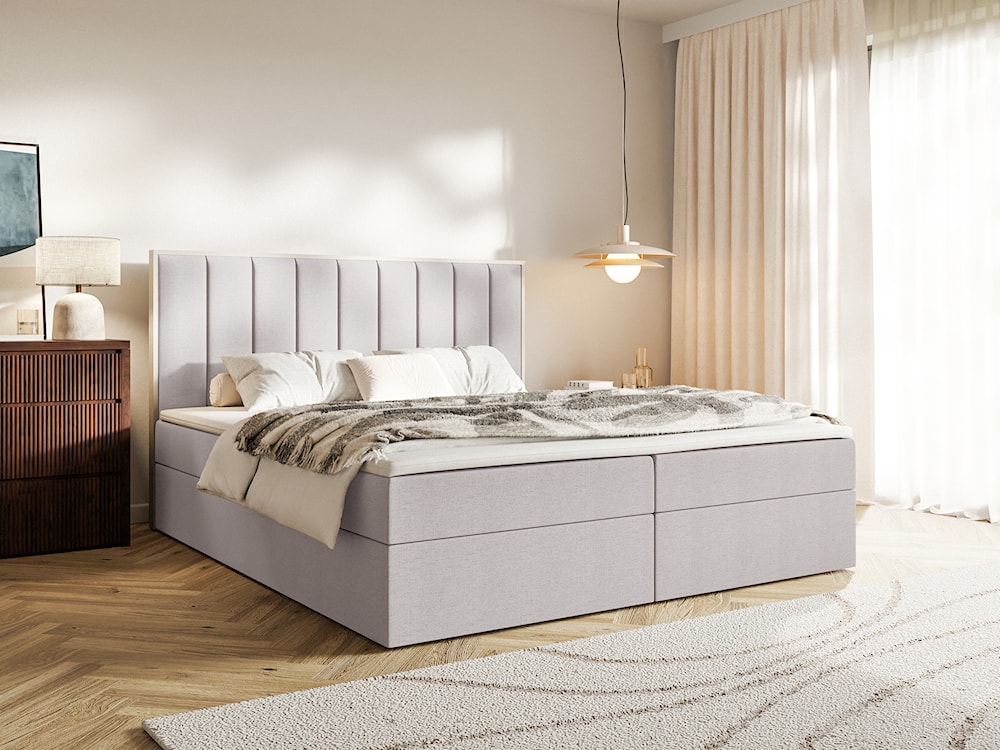 Łóżko kontynentalne 160x200 cm Togents z pojemnikami i topperem szare szenil hydrofobowy  - zdjęcie 2