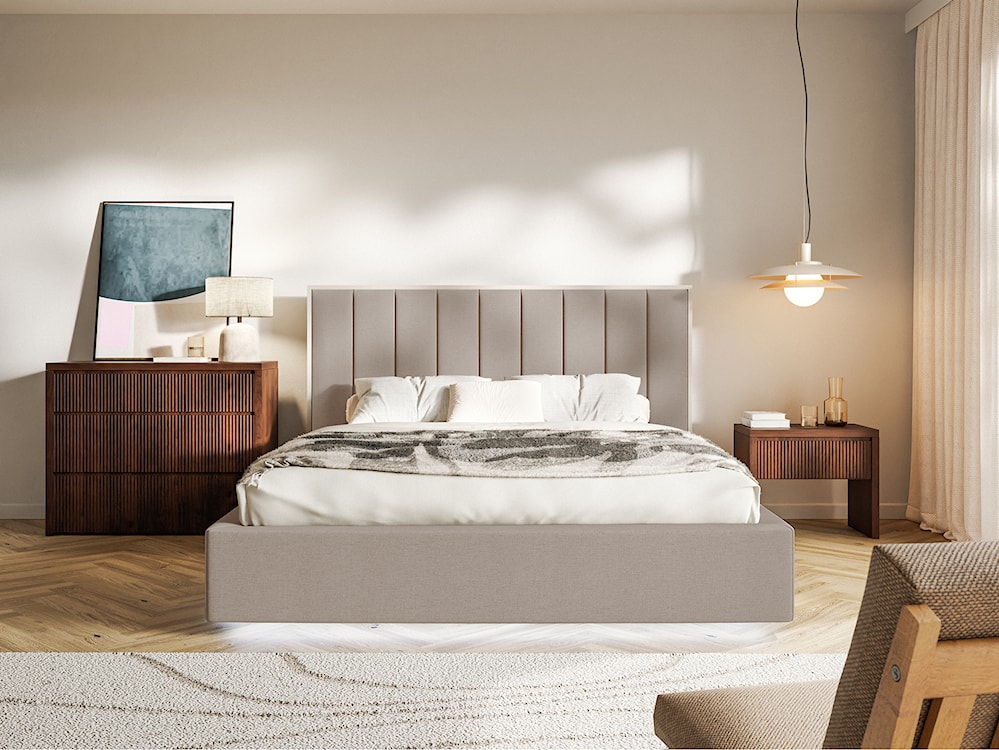 Łóżko tapicerowane 140x200 cm Togents z oświetleniem LED brązowe szenil hydrofobowy  - zdjęcie 3