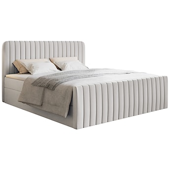 Łóżko kontynentalne 200x200 cm Saliano z pojemnikami i topperem jasnoszare szenil hydrofobowy