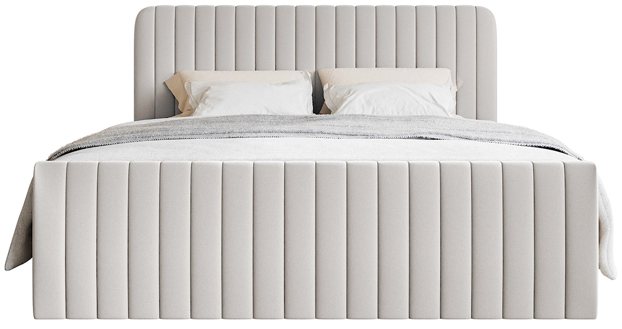 Łóżko kontynentalne 200x200 cm Saliano z pojemnikami i topperem jasnoszare szenil hydrofobowy  - zdjęcie 5