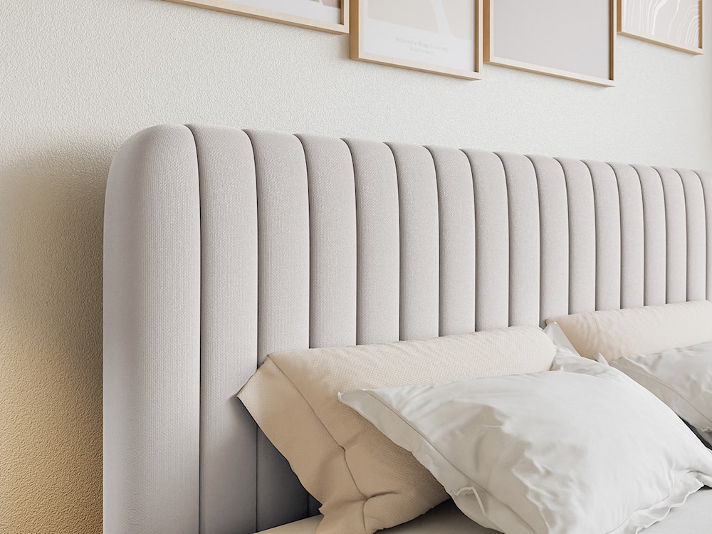 Łóżko kontynentalne 200x200 cm Saliano z pojemnikami i topperem jasnoszare szenil hydrofobowy  - zdjęcie 4