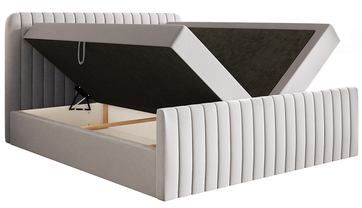 Łóżko kontynentalne 200x200 cm Saliano z pojemnikami i topperem jasnoszare szenil hydrofobowy  - zdjęcie 6