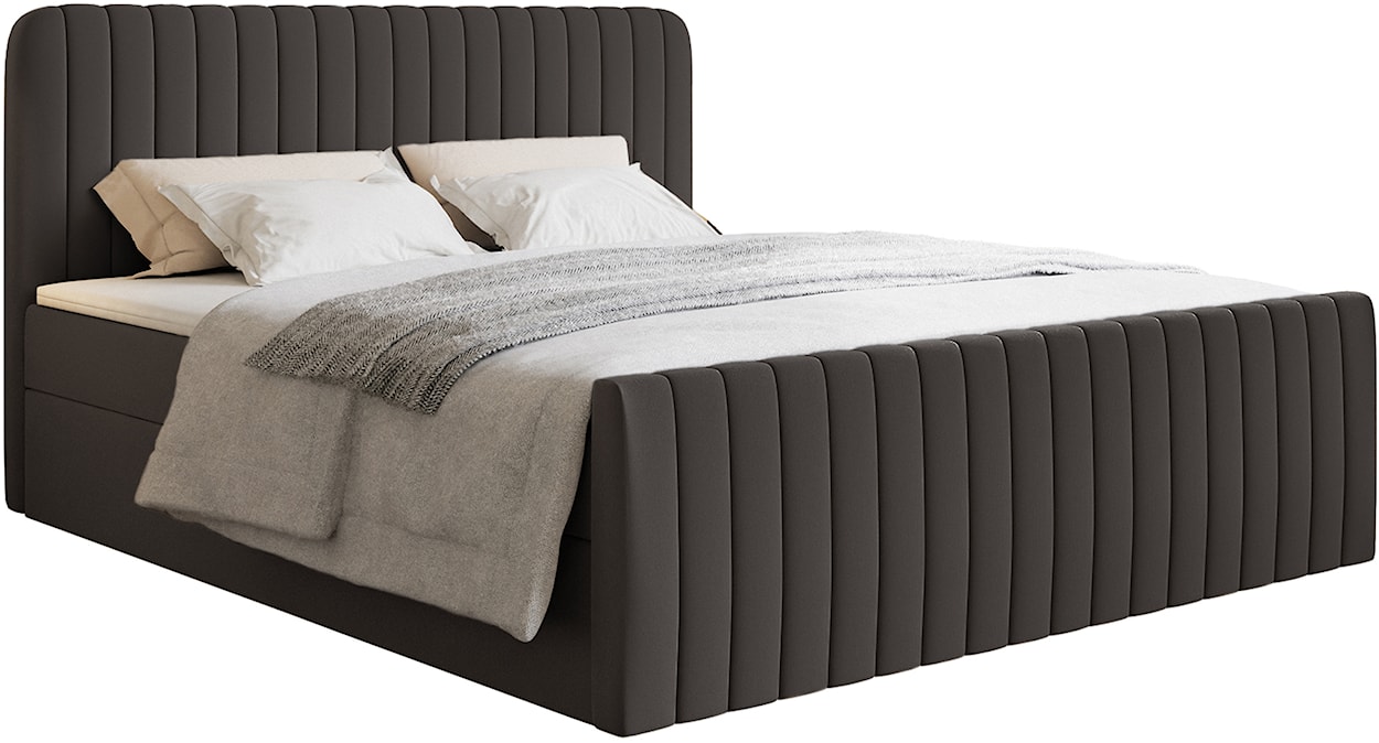 Łóżko kontynentalne 160x200 cm Saliano z pojemnikami i topperem grafitowe szenil hydrofobowy