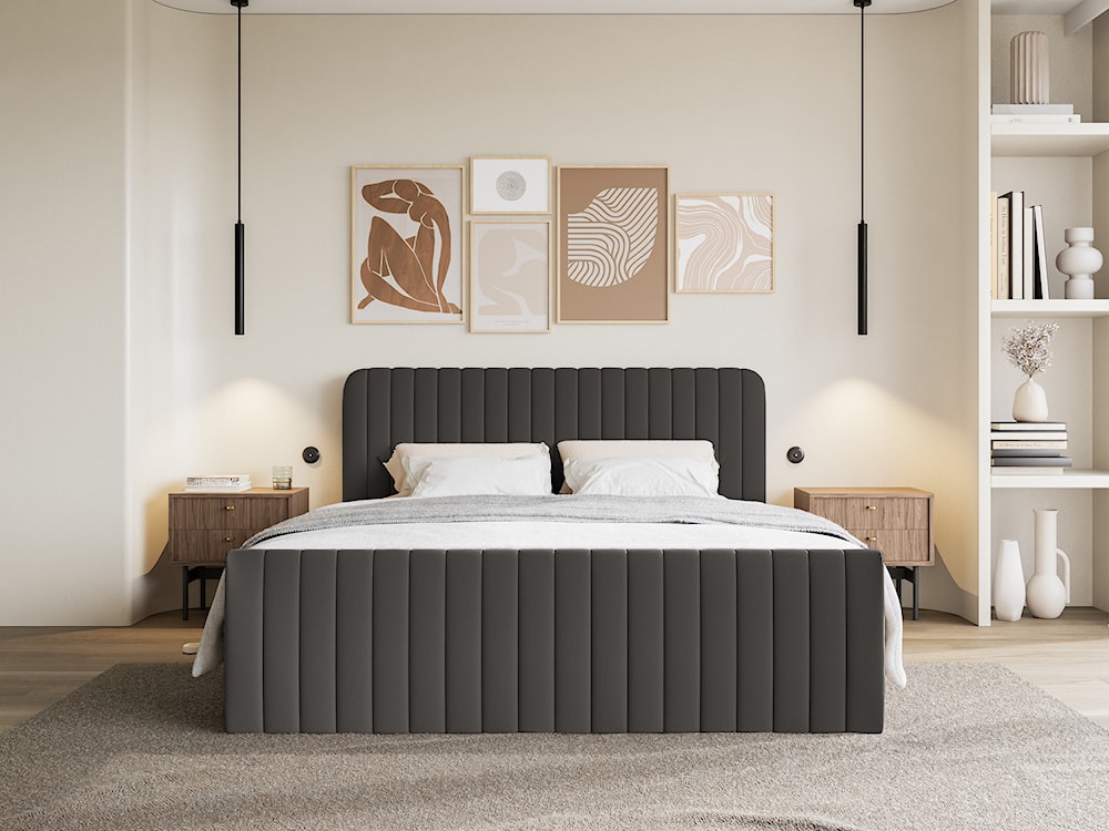 Łóżko kontynentalne 180x200 cm Saliano z pojemnikami i topperem grafitowe szenil hydrofobowy  - zdjęcie 3