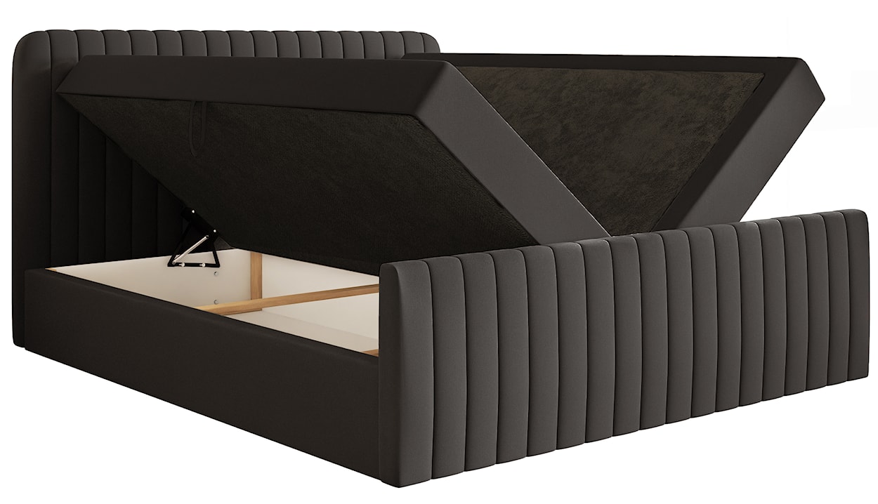 Łóżko kontynentalne 180x200 cm Saliano z pojemnikami i topperem grafitowe szenil hydrofobowy  - zdjęcie 6