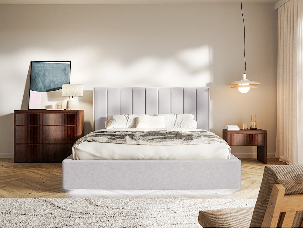 Łóżko tapicerowane 140x200 cm Togents z oświetleniem LED szare szenil hydrofobowy  - zdjęcie 3