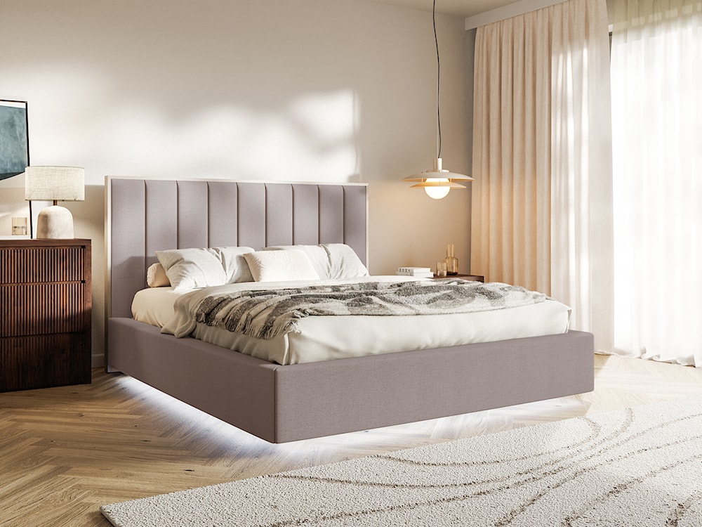 Łóżko tapicerowane 160x200 cm Togents z oświetleniem LED brązowe szenil hydrofobowy  - zdjęcie 2