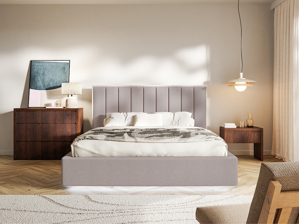 Łóżko tapicerowane 160x200 cm Togents z oświetleniem LED brązowe szenil hydrofobowy  - zdjęcie 3