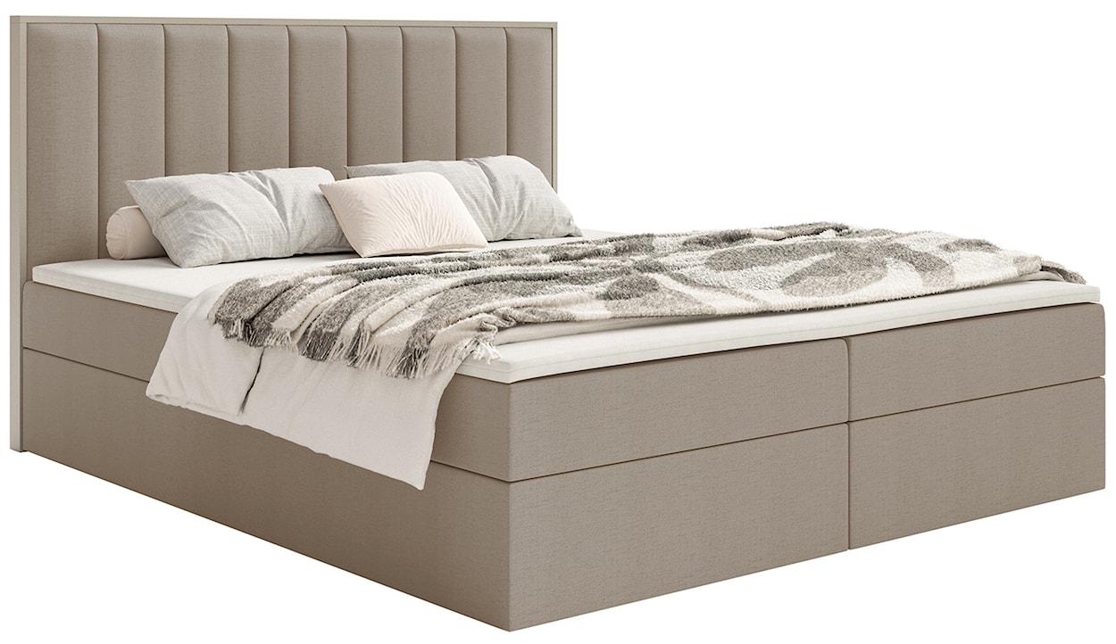 Łóżko kontynentalne 160x200 cm Togents z pojemnikami i topperem brązowe szenil hydrofobowy 