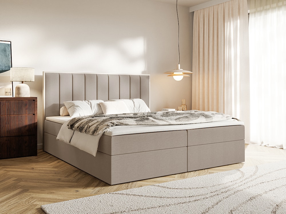 Łóżko kontynentalne 160x200 cm Togents z pojemnikami i topperem brązowe szenil hydrofobowy  - zdjęcie 2