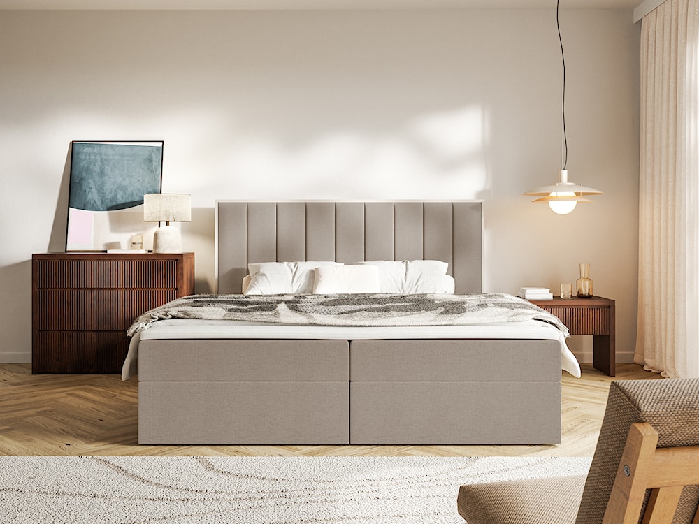 Łóżko kontynentalne 160x200 cm Togents z pojemnikami i topperem brązowe szenil hydrofobowy  - zdjęcie 3