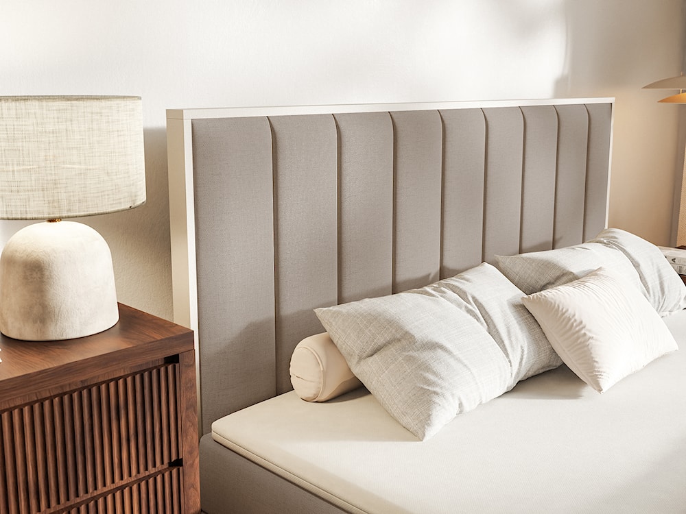 Łóżko kontynentalne 160x200 cm Togents z pojemnikami i topperem brązowe szenil hydrofobowy  - zdjęcie 4