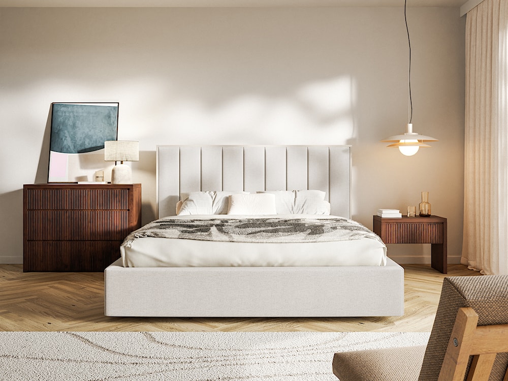 Łóżko tapicerowane 140x200 cm Togents jasnobeżowe szenil hydrofobowy  - zdjęcie 3