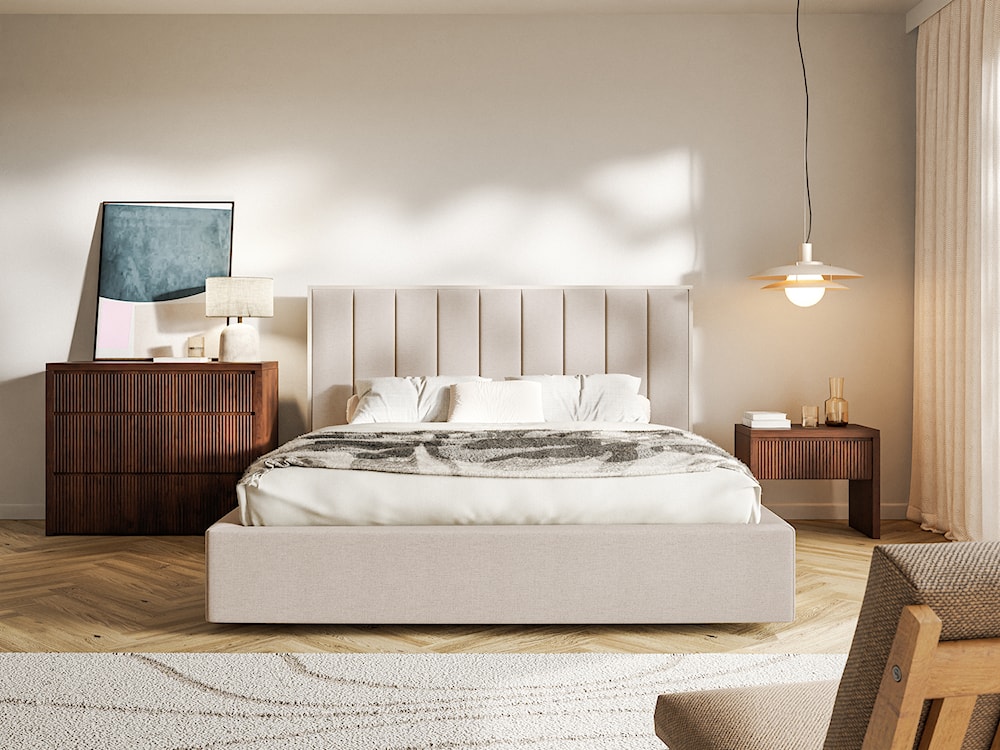 Łóżko tapicerowane 160x200 cm Togents beżowe szenil hydrofobowy  - zdjęcie 3