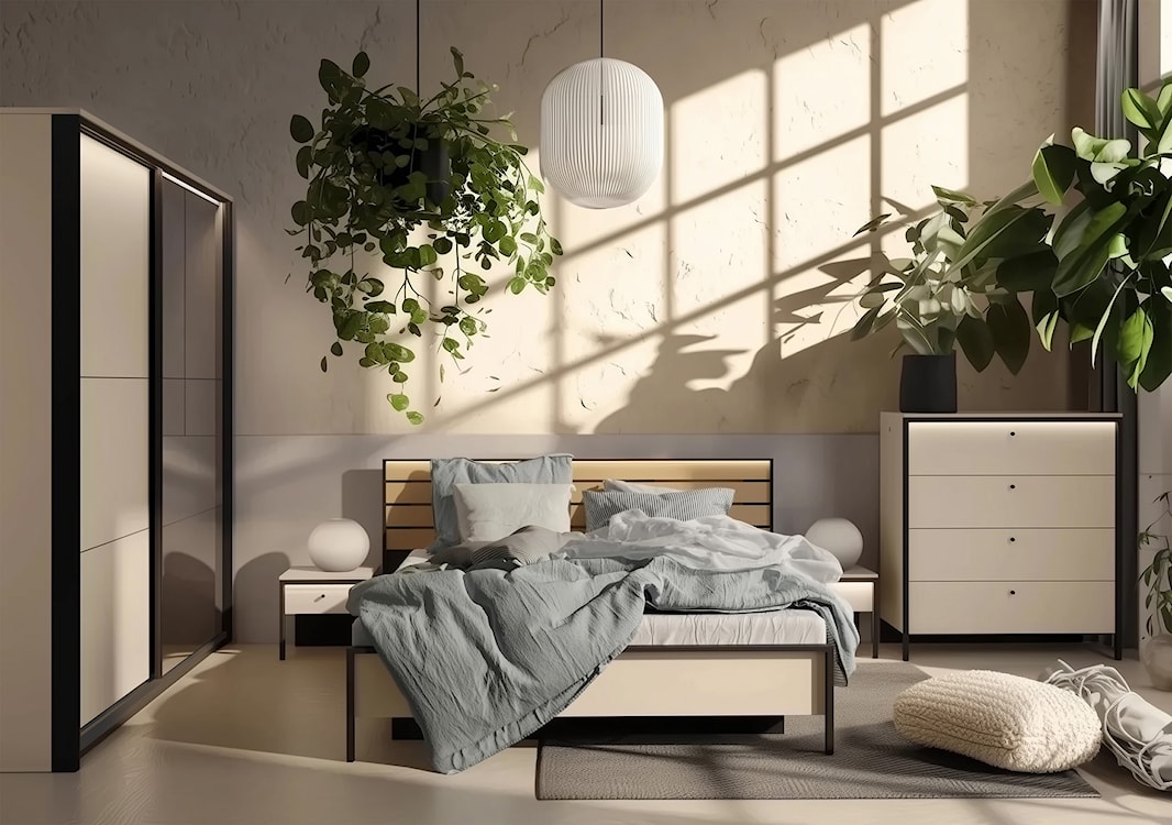 Komoda Enna z czterema szufladami i oświetleniem LED 101 cm beż piaskowy/czarna  - zdjęcie 9