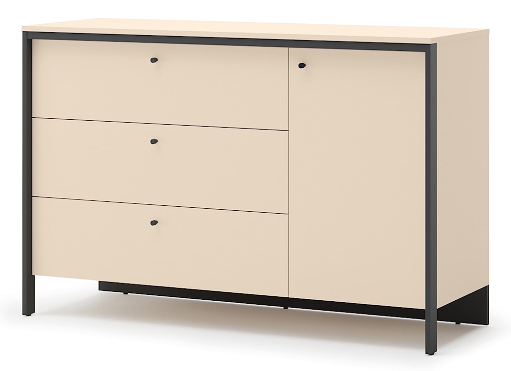 Komoda jednodrzwiowa Enna z trzema szufladami i oświetleniem LED 136 cm beż piaskowy/czarna 