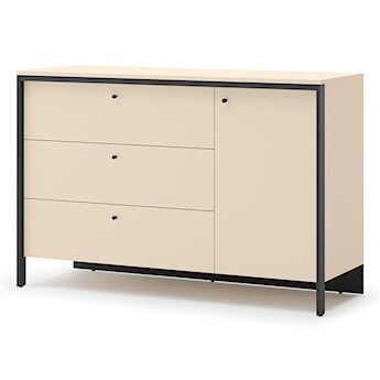 Komoda jednodrzwiowa Enna z trzema szufladami i oświetleniem LED 136 cm beż piaskowy/czarna