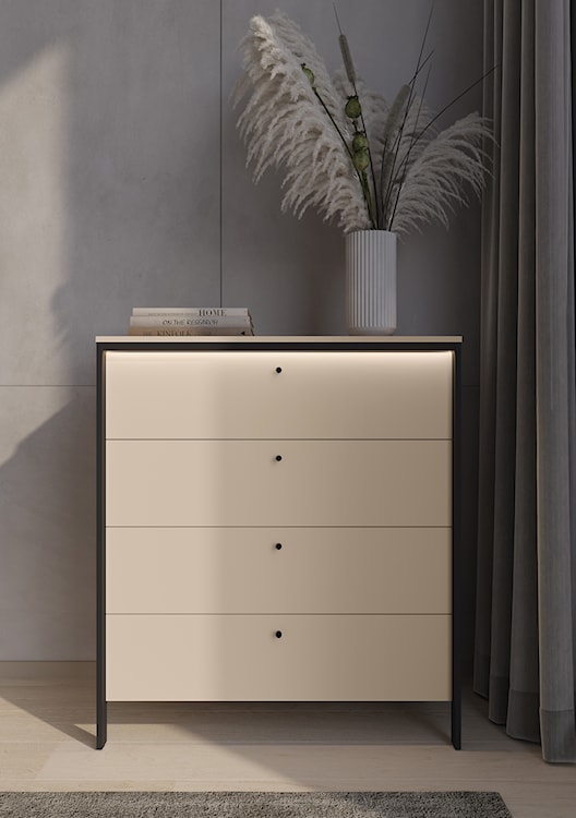 Komoda Enna z czterema szufladami i oświetleniem LED 101 cm beż piaskowy/czarna  - zdjęcie 7
