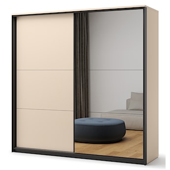 Szafa dwudrzwiowa Enna przesuwna z lustrem na froncie i oświetleniem LED 220 cm beż piaskowy/czarna