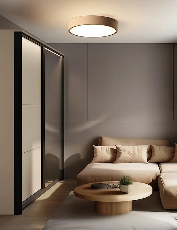 Szafa dwudrzwiowa Enna przesuwna z lustrem na froncie i oświetleniem LED 220 cm beż piaskowy/czarna  - zdjęcie 7