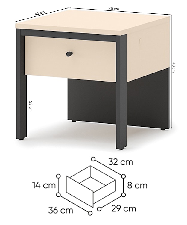 Szafka nocna Enna z szufladą i oświetleniem LED 40 cm beż piaskowy/czarna  - zdjęcie 12