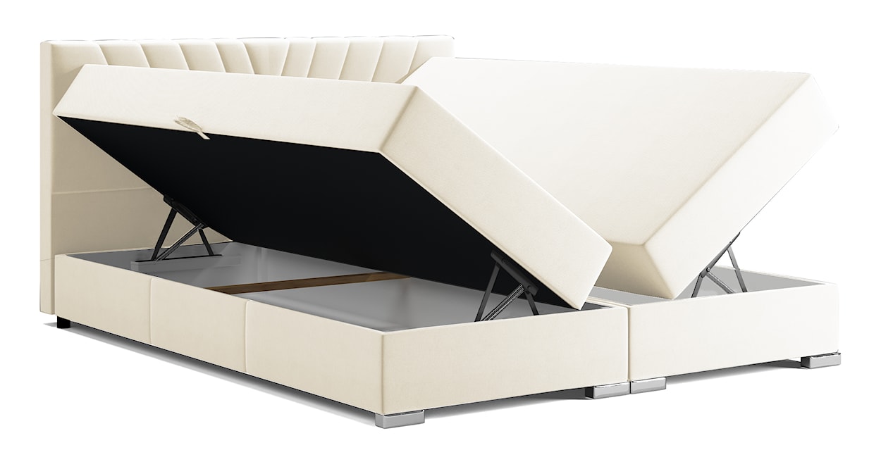 Łóżko kontynentalne 160x200 cm Caldana z pojemnikami i topperem jasnobeżowe  - zdjęcie 3