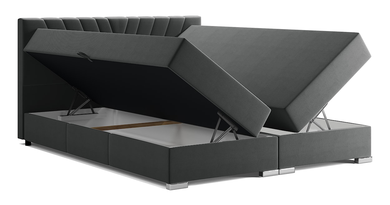 Łóżko kontynentalne 140x200 cm Caldana z pojemnikami i topperem ciemnoszare  - zdjęcie 3