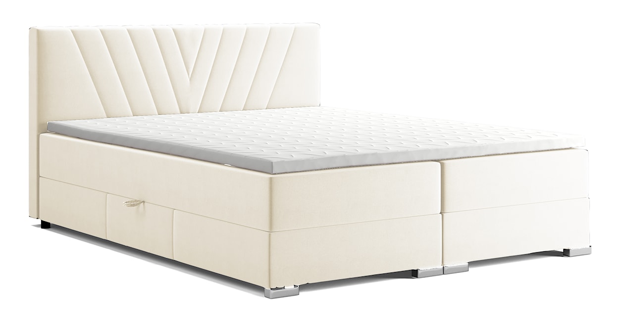 Łóżko kontynentalne 140x200 cm Caldana z pojemnikami i topperem jasnobeżowe 