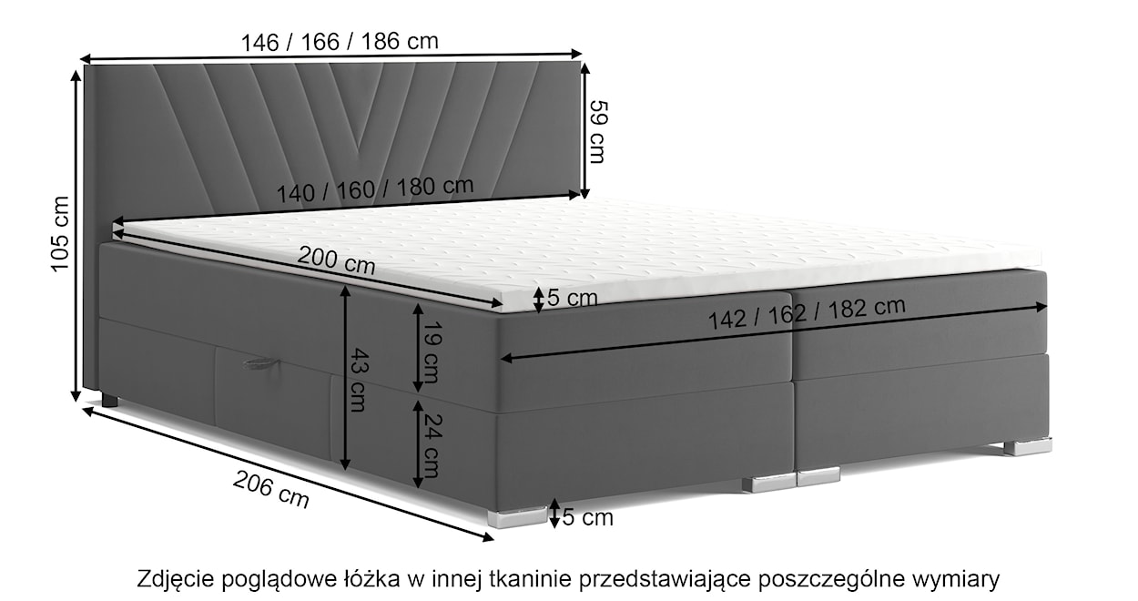 Łóżko kontynentalne 160x200 cm Caldana z pojemnikami i topperem beżowe  - zdjęcie 4